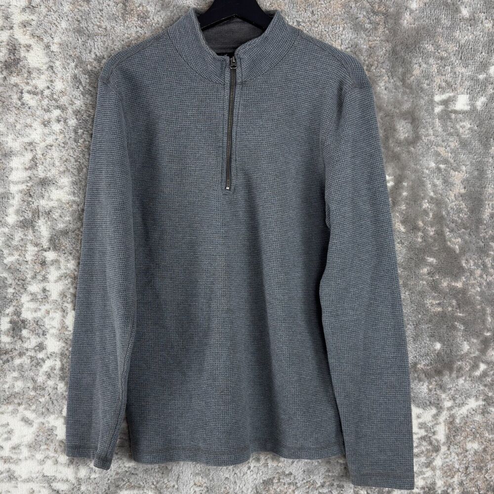 Tailor Vintage Mens Size M Mock Neck 1/4 Zip Sweater Gray Long Sleeve Cotton